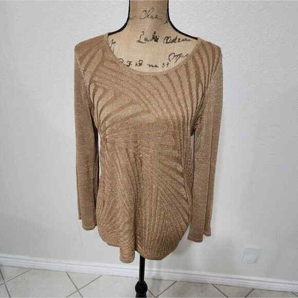 Chico's mixed rib shine pullover sweater LS pattern gold size 1 medium new!!! - Picture 1 of 7